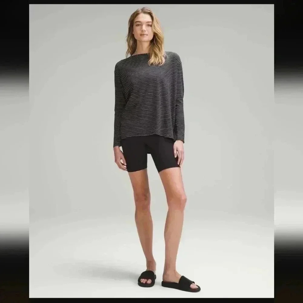 Lululemon Back in Action Long-Sleeve Shirt Synchronise Stripe Black White - Picture 4 of 7